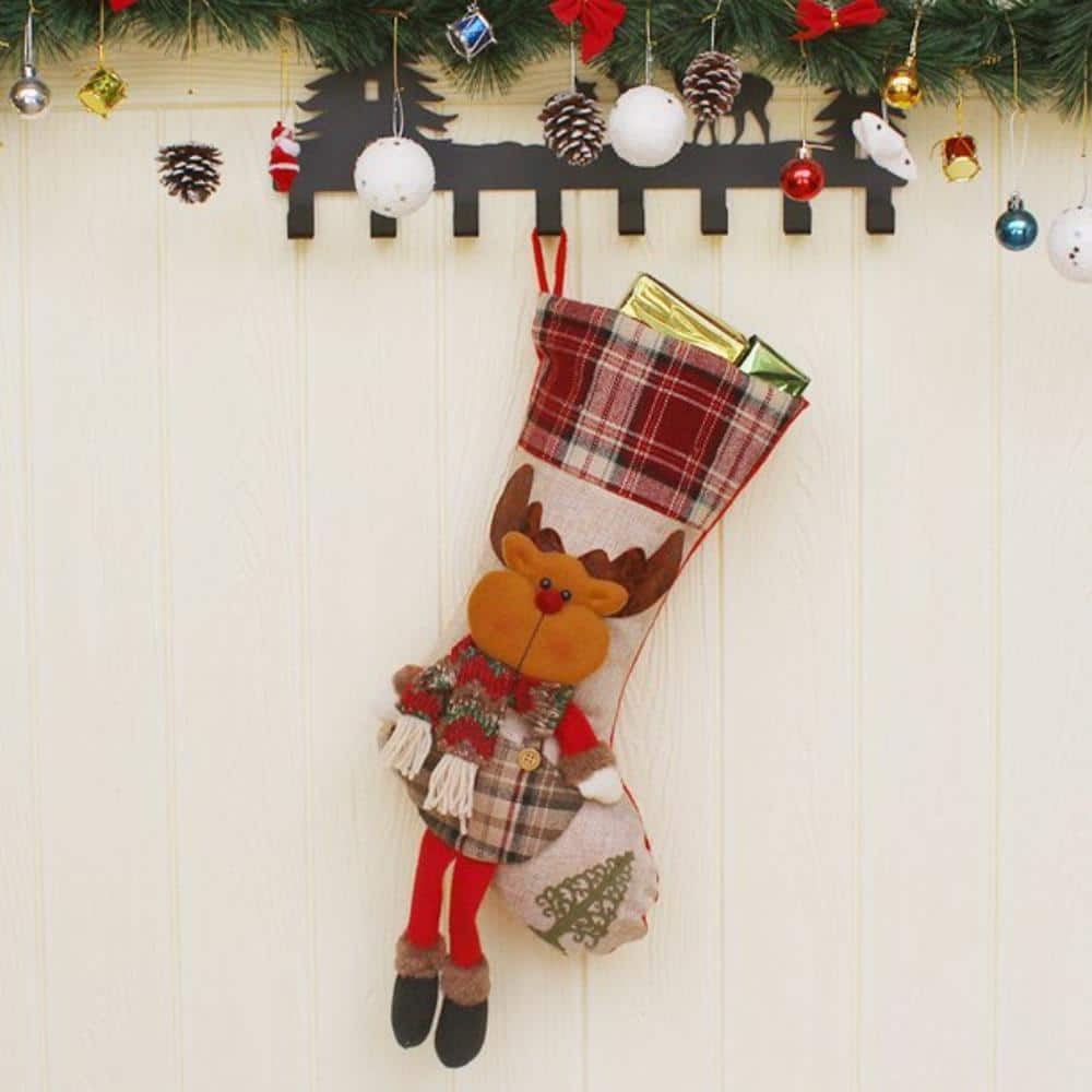 Christmas Stocking Santa Claus Xmas Character 3D Plush with Faux Fur Cuff C