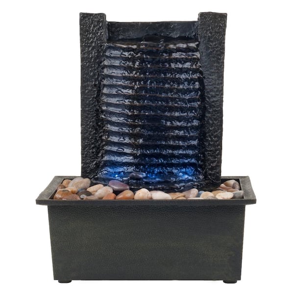 Pure Garden Indoor Tabletop Stone Wall Water Fountain with LED Lights
