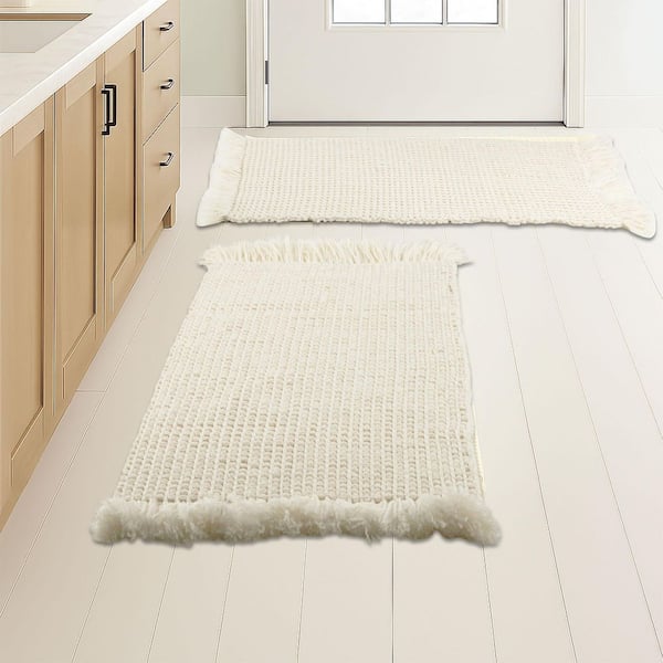 Ivory White 2 Piece Waffle Bath Mat Set
