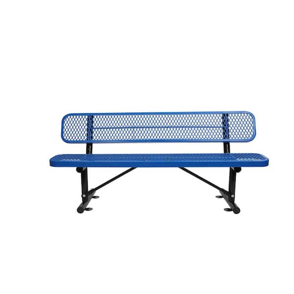 72.4 in. 4-Person Seating Capacity Metal Outdoor Bench 6 ft. Outdoor Steel Bench with Backrest in Blue Finish