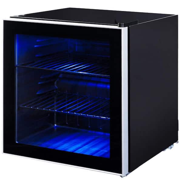 Gymax 17.5 in. 60-Can Beverage Refrigerator Beer Wine Soda Drink Cooler Mini Fridge Glass Door Black