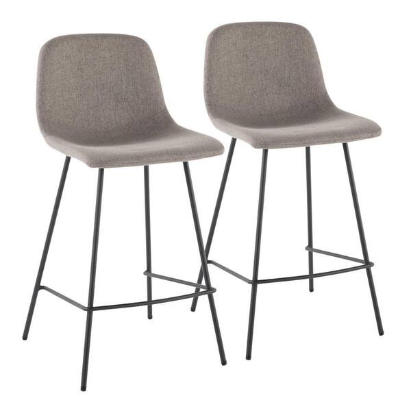 Lumisource Rocca 36.5 in. Grey Fabric and Black Metal High Back Counter Height Bar Stool (Set of 2)