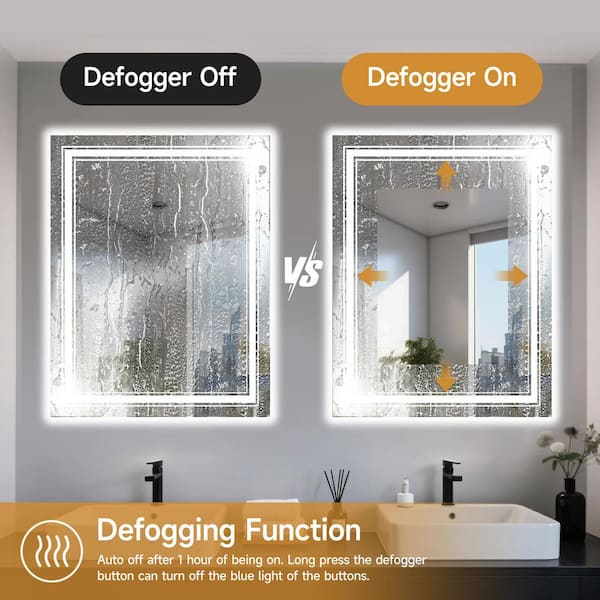 30 in. W x 36 in. H Rectangle Frameless Mirror with Anti-Fog Smart Dimmable Lighting