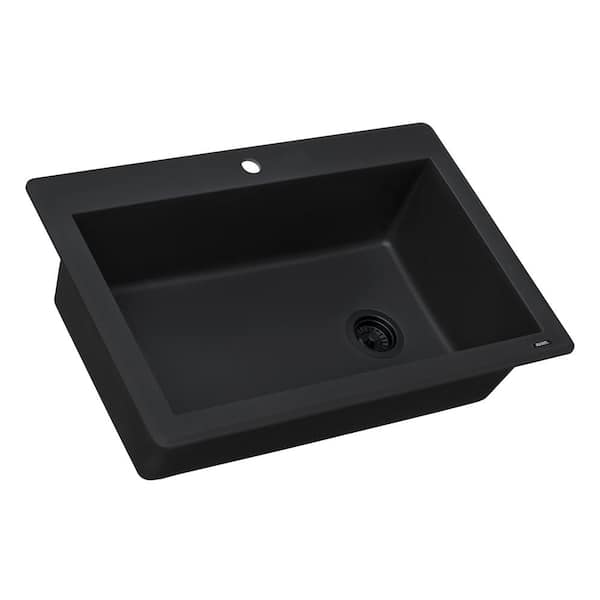 Midnight Black Granite Composite 33 in. x 22 in. Single Bowl Drop-In Topmount Kitchen Sink