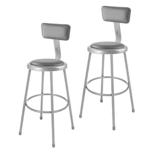 Otto 30-inch Grey Vinyl Padded Stool with Backrest and Metal Frame, (2-Pack)