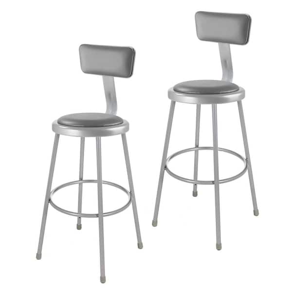 HAMPDEN FURNISHINGS Otto 30-inch Grey Vinyl Padded Stool with Backrest and Metal Frame, (2-Pack)