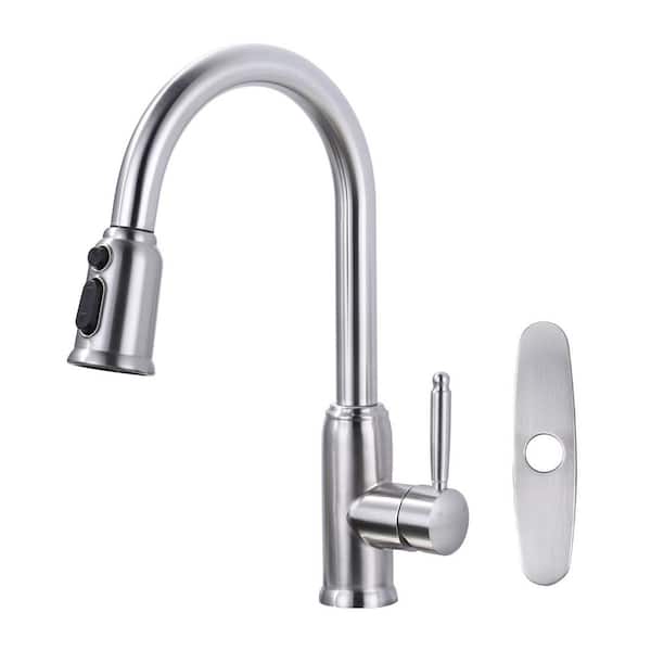 ARCORA Single Handle Pull Out Sprayer Kitchen Faucet Included Deckplate in Brushed Nickel