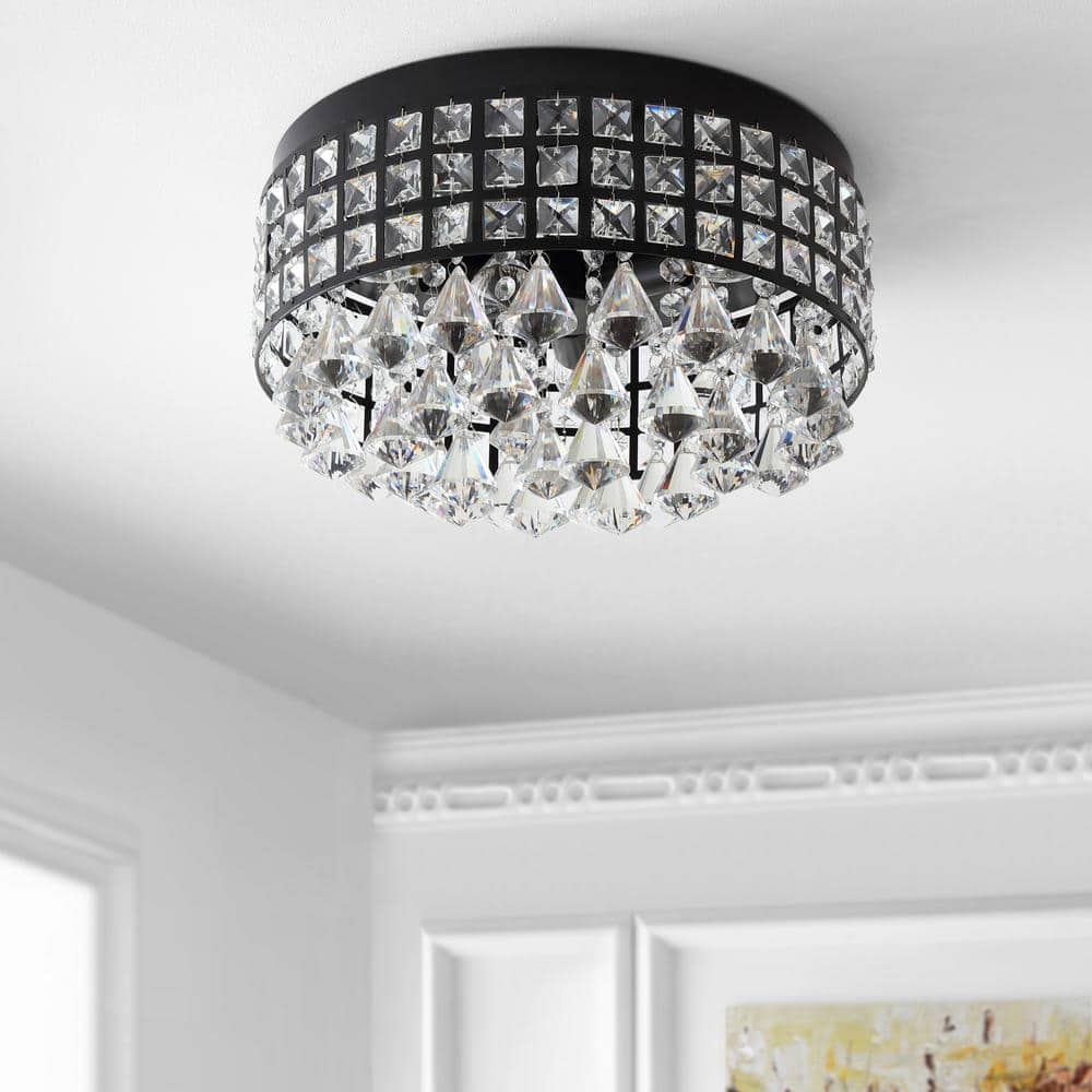 Meredith 14.5" Black Crystal Drum LED Flush Mount