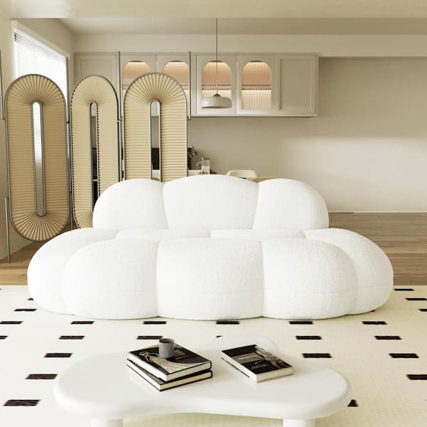 Oversized 90 in. Berber Fleece Fabric Memory Foam Armless Loveseat 2-Seater Leisure Boneless Couch in White, No Assembly