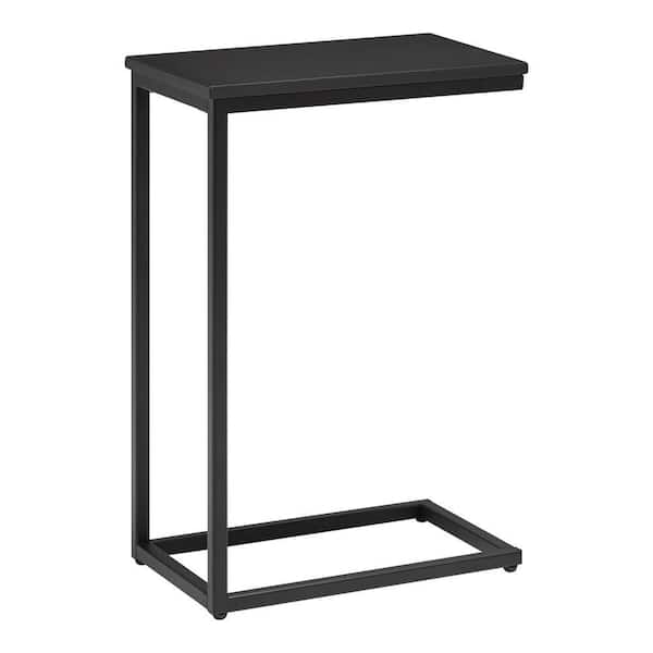 StyleWell 17 in. Donnelly Black Metal C-Shaped Side Table with Black Wood Top