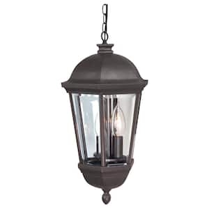 Britannia 23 in. 1-Light Oiled Bronze Finish Dimmable Outdoor Pendant Light with Beveled Glass, No Bulb Included