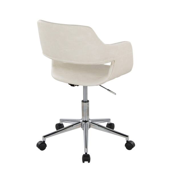 Contemporary Task Chair in Chrome Metal and Cream Faux Leather