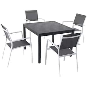 Naples 5-Piece Aluminum Outdoor Dining Set with 4-Sling Arm Chairs and a 38 in. Square Dining Table