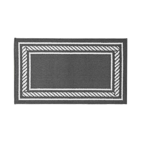 Washable Skid Resistant Dark Grey/White 2.2 ft. x 4 ft. All Loop Tufted Area Rug