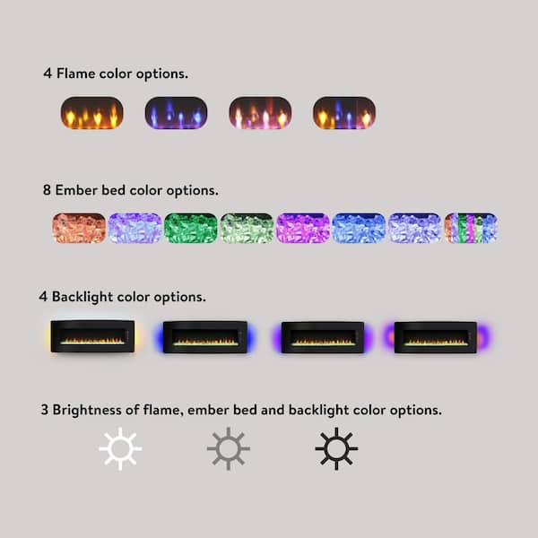 48 in. Wall Mount/Recessed LED Electric Fireplace with Overheat Protection, Temperature Adjustment in Black