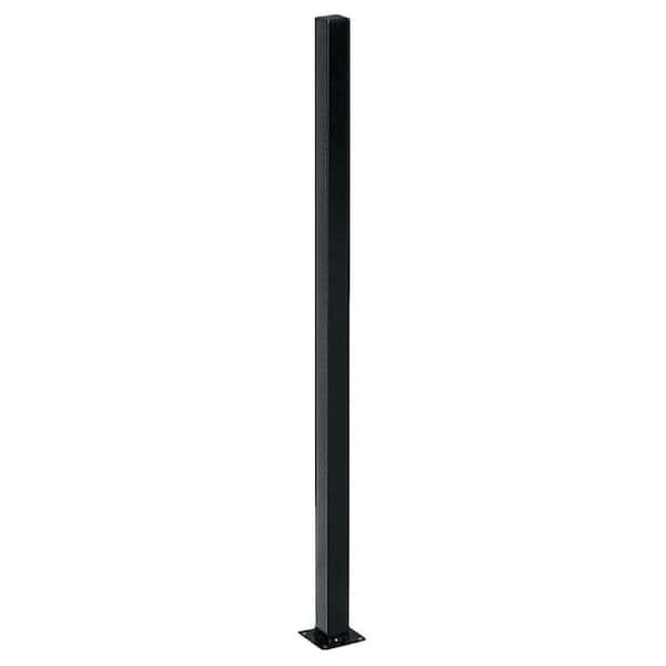 First Alert 2 in. x 2 in. x 36 in. Black Steel Fence Post with Flange