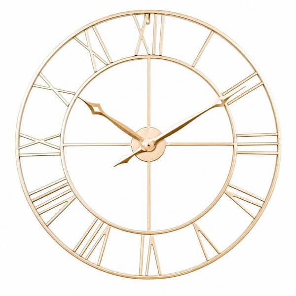 30 in. Metal Large Wall Clock, Oversized Roman Numeral Decorative Wall Clock for Living Room Decor, Gold