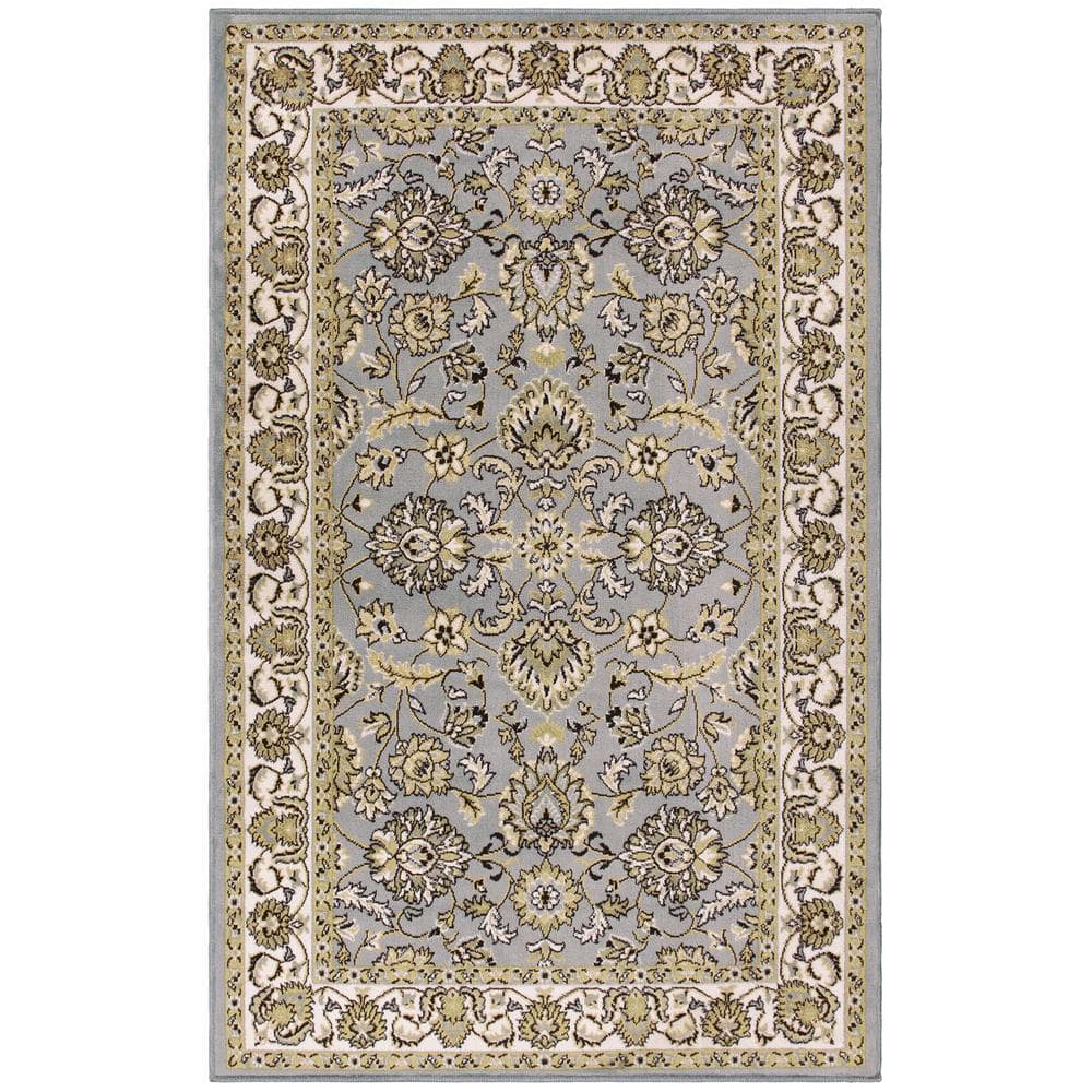 Elegant Lille Floral Scroll 4' x 6' Gray Synthetic Area Rug