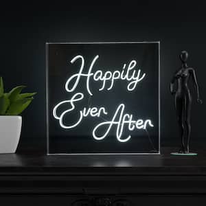 Happily Ever After 23.63 in. Square Contemporary Glam Acrylic Box USB Operated LED Neon Night Light, White