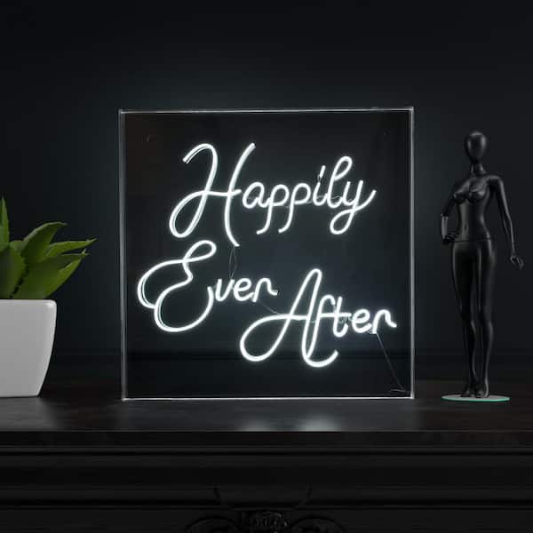 JONATHAN Y Happily Ever After 23.63 in. Square Contemporary Glam Acrylic Box USB Operated LED Neon Night Light, White