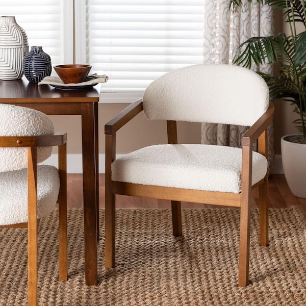 Biana Cream Fabric and Walnut Brown Wood Dining Chair
