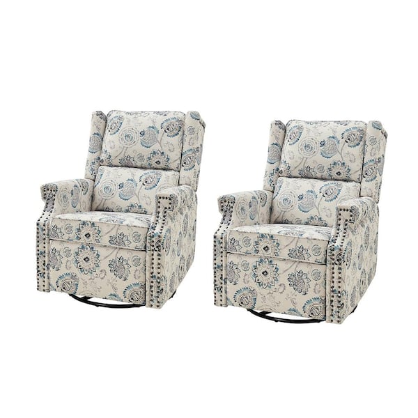 JAYDEN CREATION Pedro Blue Transitional Ergonomic Swivel Rocker Recliner with Nailhead Trims (Set of 2)