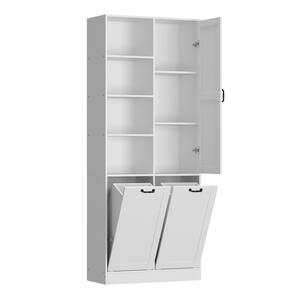 White Wood 31.5 in. W Buffet Kitchen Cabinet Storage Cabinet with Adjustable Shelves and Flip Storage for Garbage Bin