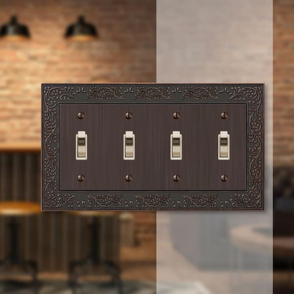 English Garden 4 Gang Toggle Metal Wall Plate - Aged Bronze