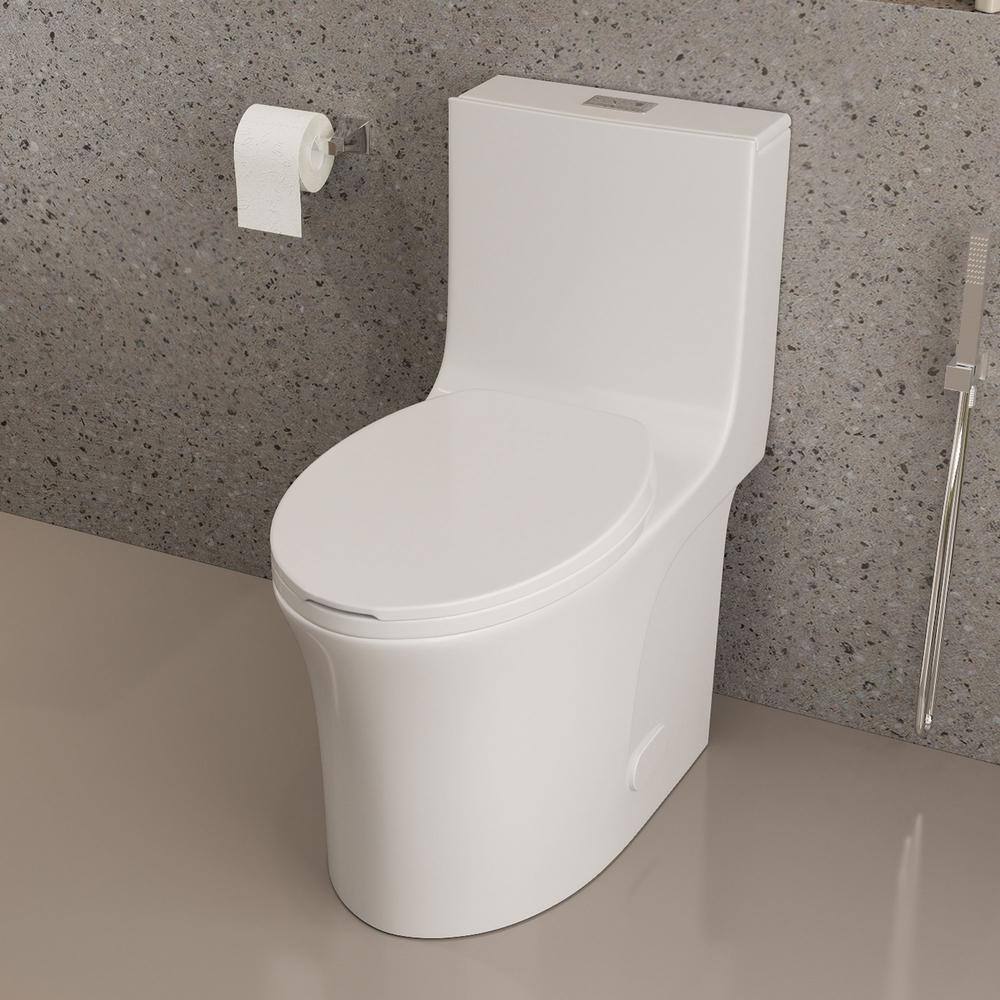 Glossy White Ceramic Dual Flush Elongated One-Piece Toilet
