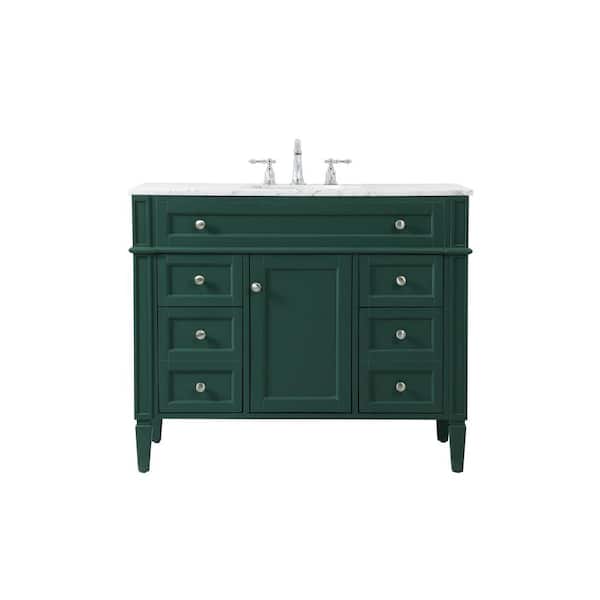 Unbranded Simply Living 42 in. W x 21.5 in. D x 35 in. H Bath Vanity in Green with Carrara White Marble Top