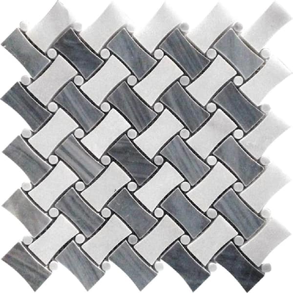 Apollo Tile Gray and White 4 in. x 5 in. Polished Curved Basketweave Marble Floor and Wall Mosaic Tile Sample (0.13 sq. ft./Piece)