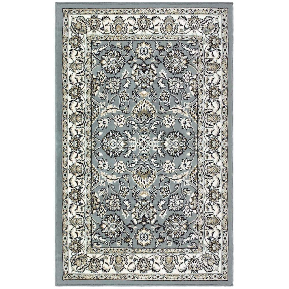 SUPERIOR Lille Cream 8 ft. x 10 ft. Rectangle Ornamental Floral Border ...