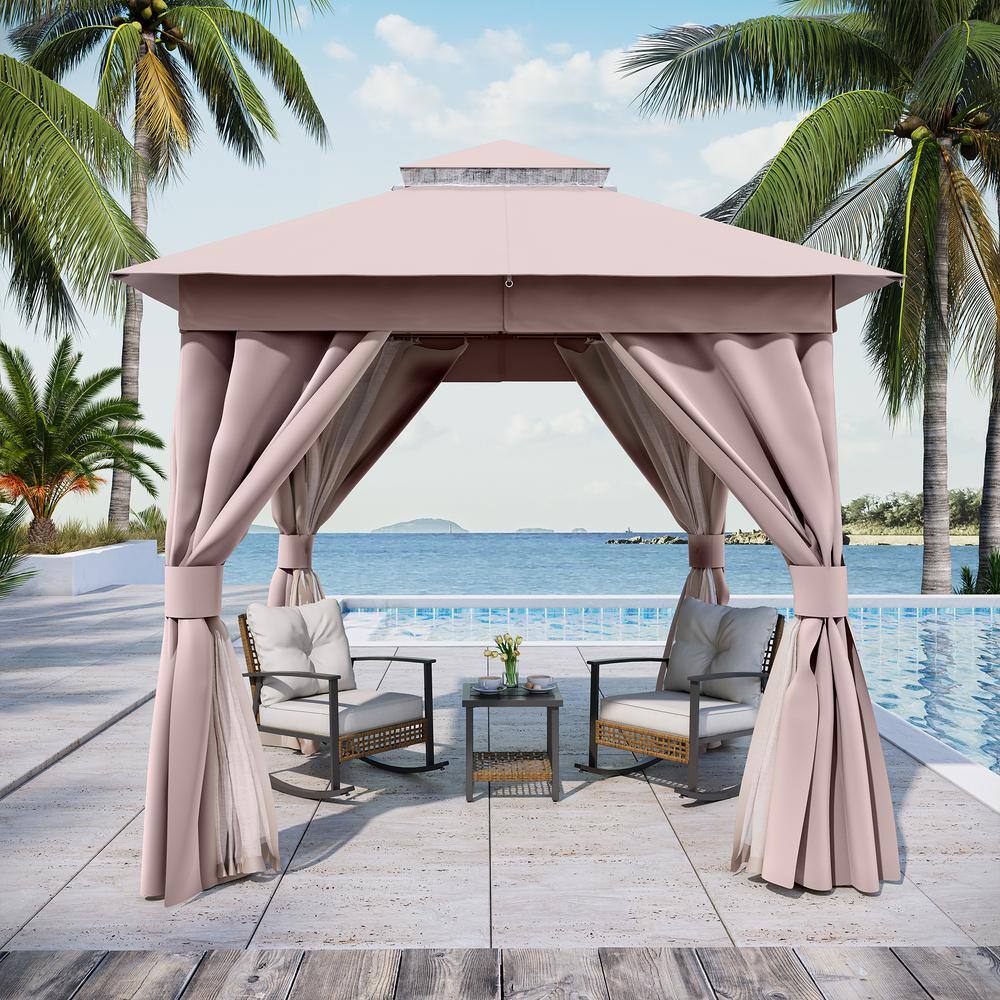 Beige Steel Patio Gazebo with Weather-Resistant Fabric
