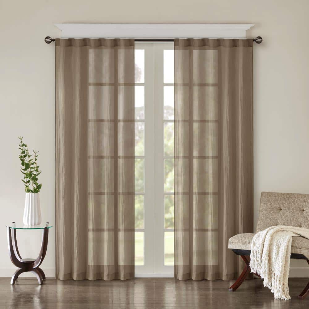 Taupe Sheer Ground Length Polyester Curtain Panel Pair