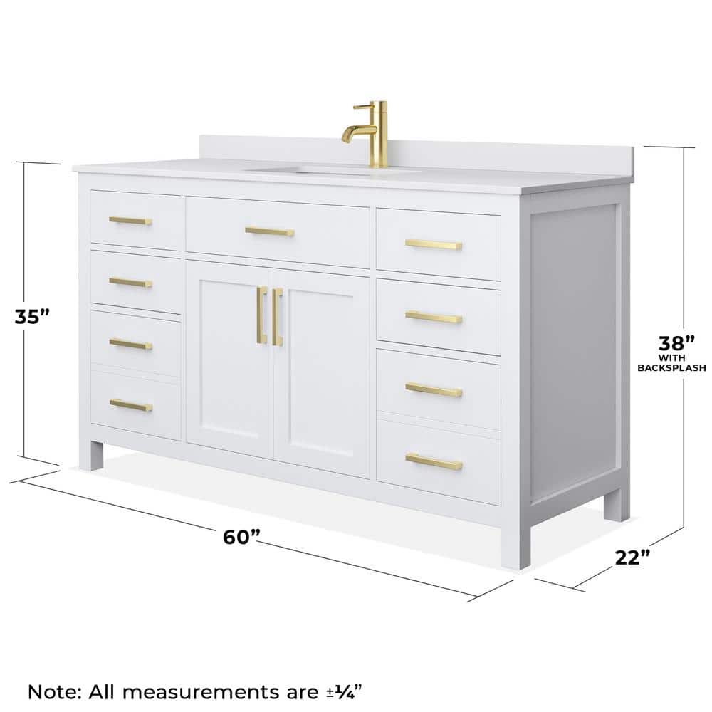 Beckett 60'' White Freestanding Single Bathroom Vanity with Cultured Marble Top