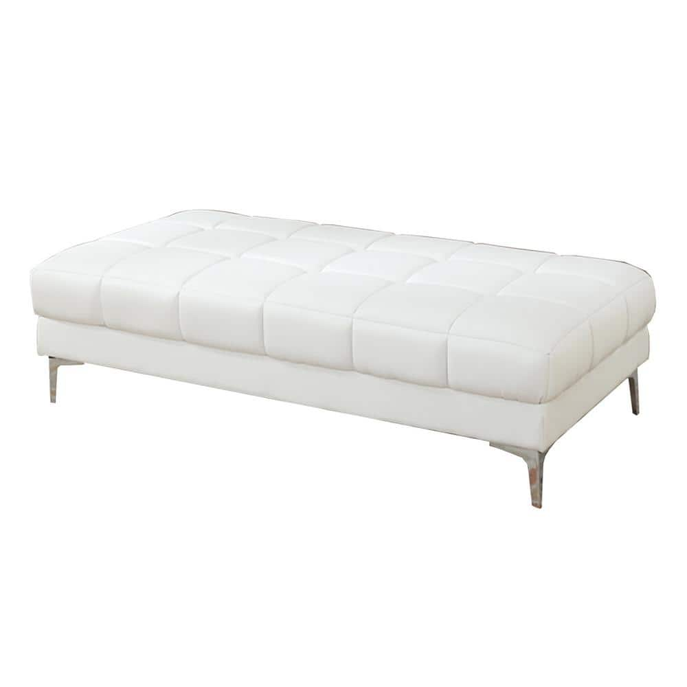 Modish Bonded White Leather Ottoman -  Benjara, BM166758