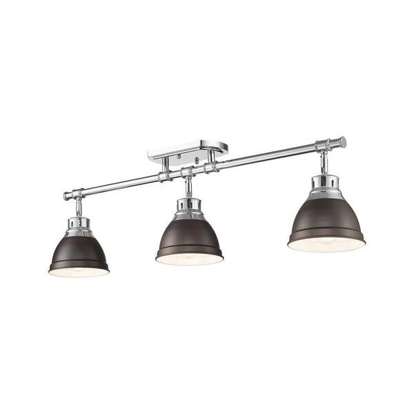 Golden Lighting - Duncan 6.5 in. 3-Light Chrome Semi-Flush Mount with Bronze Shade and No Bulbs Included