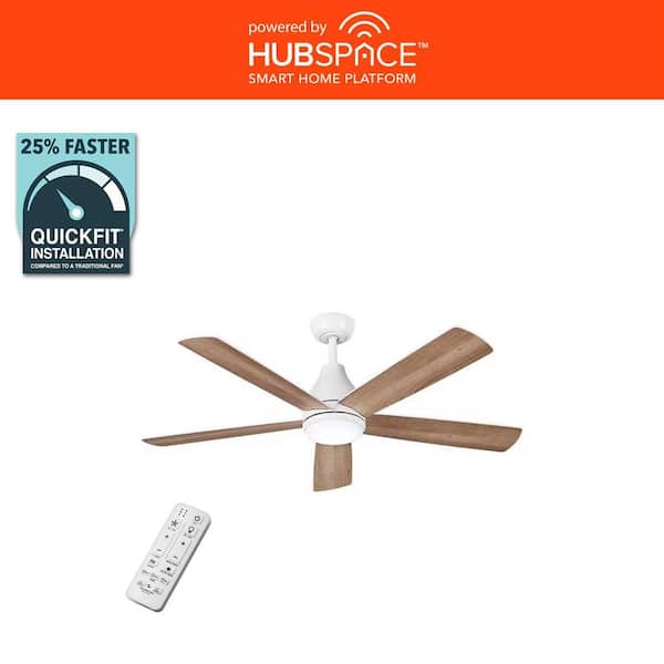 Nevali 52 in. White Color Changing LED Indoor Matte White Ceiling Fan with Light and Remote Included Powered by Hubspace
