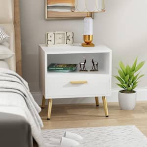 1-Drawer White Nightstand With Storage Compartment Sofa Side End Table Bedside 20 in. H x 19.5 in. W x 15.6 in. D