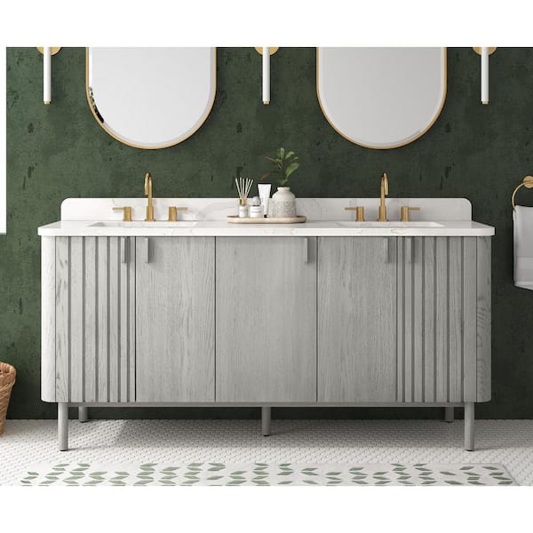 Avanity Blakely 73 in. Double Sink Gray Oak Bath Vanity with Calacatta White Quartz Top