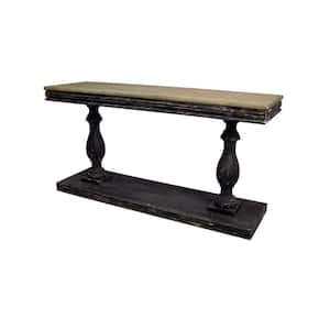 59 in. Black Extra Large Rectangle Wood Distressed Console Table with Brown Wood Top