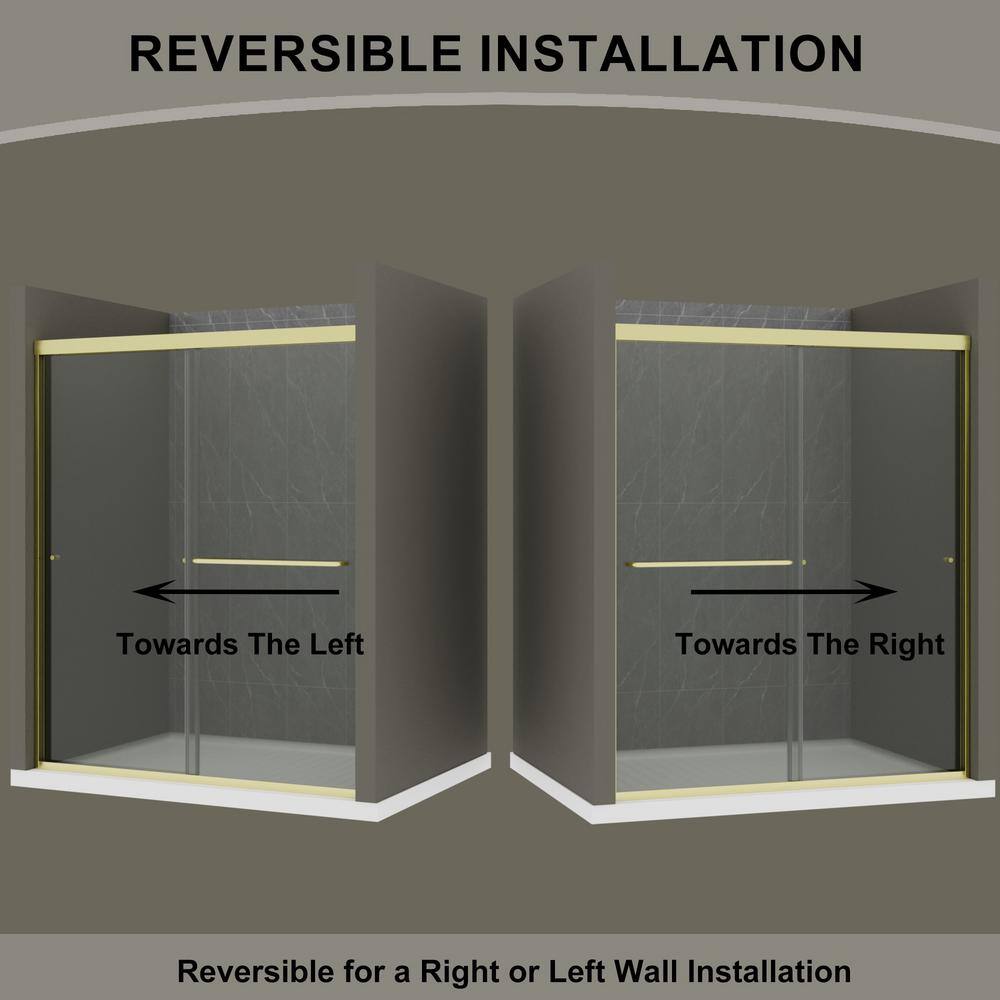 60'' Gold Framed Sliding Shower Door with Clear Glass