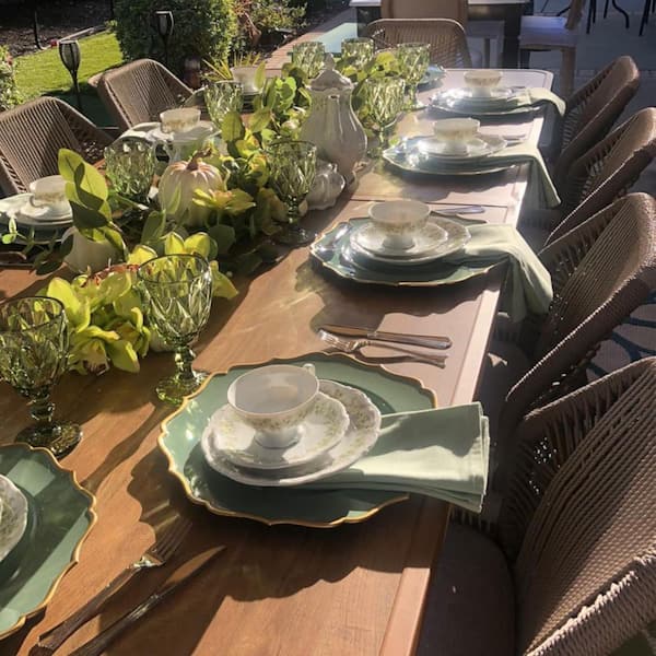 11-Piece Aluminum Outdoor Dining Set Teak Patio Furniture Set Wicker Table and Chairs with Cushions