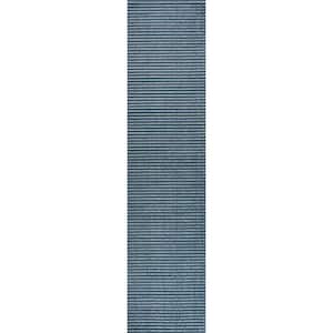 Aarhus High-Low Minimalist Scandi Striped Navy/ivory 2 ft. x 8 ft. Indoor/Outdoor Runner Rug