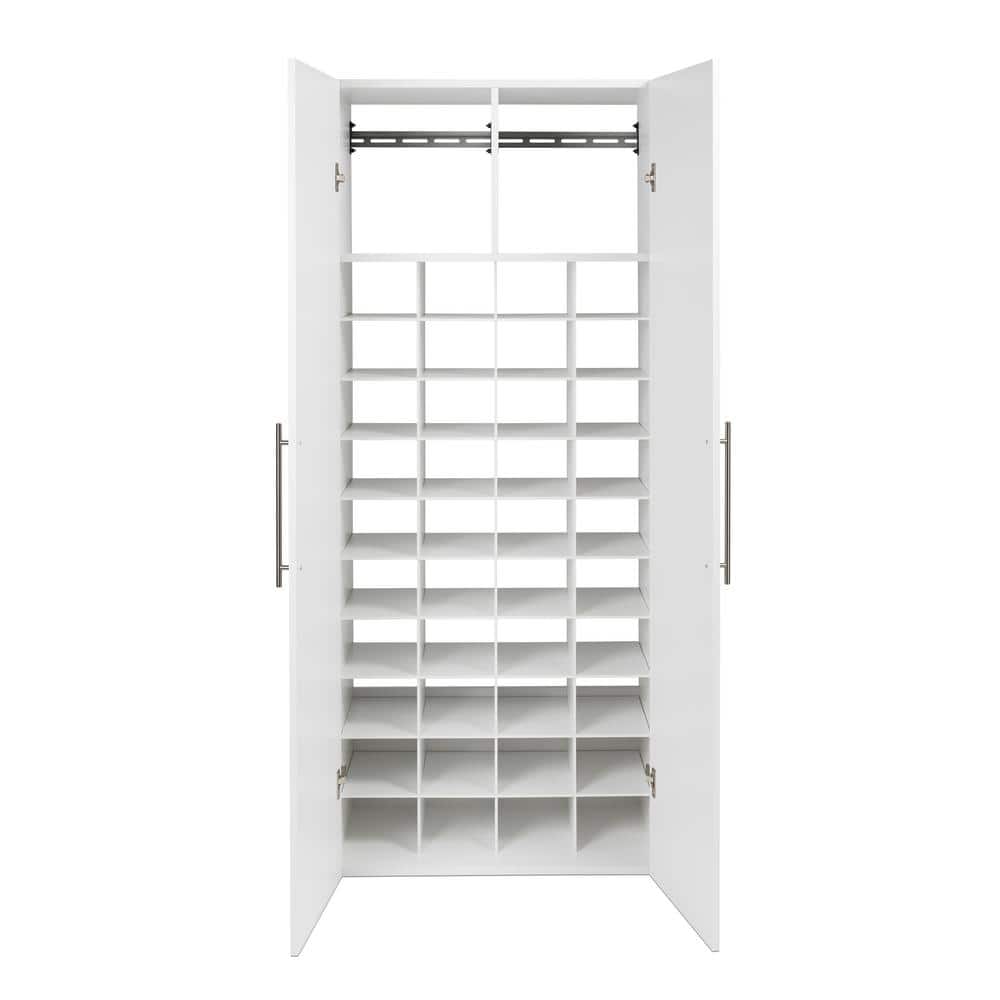 White Wall Mounted Shoe Storage Cabinet with Metal Handles