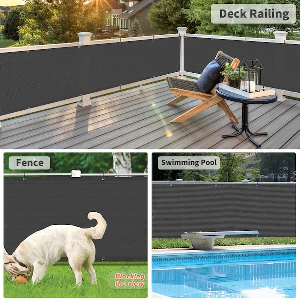 Angel Sar 3 x 10 ft. Charcoal Balcony Privacy Screen Fence Cover for Deck, Patio, Backyard, Outdoor Pool, Porch, Railing