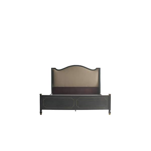 Acme Furniture House Marchese Beige Leather-Aire, Gold & Tobacco Finish California King Panel Headboard Bed