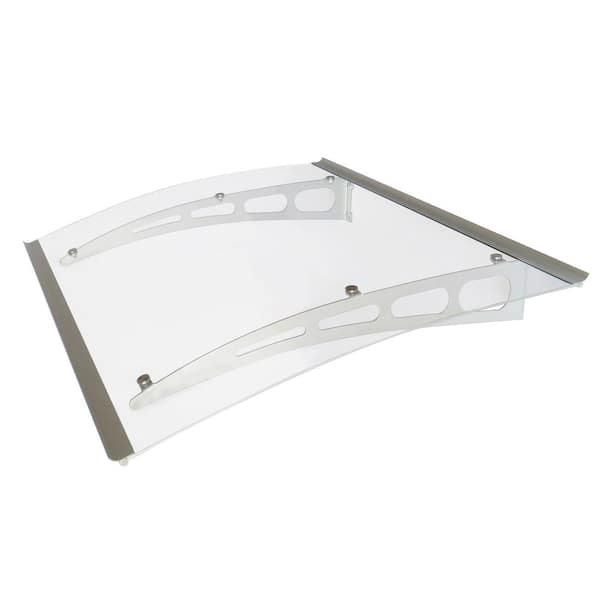 Advaning PA Series Solid Polycarbonate Sheet Door Fixed Awning (59 in. W x 35 in. D) in Silver Aluminum Bracket