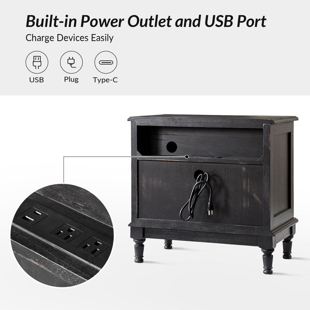 Di Walnut 2-Drawer 26 in. W Nightstand with Built-in Power Outlet (Set of 2) - thumbnail 9