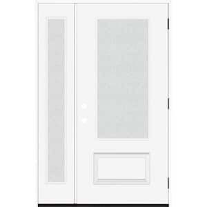 Legacy 53 in. W. x 80 in. 3/4 Lite Rain Glass LHOS Primed Unfinished Fiberglass Prehend Front Door with 14 in. SL